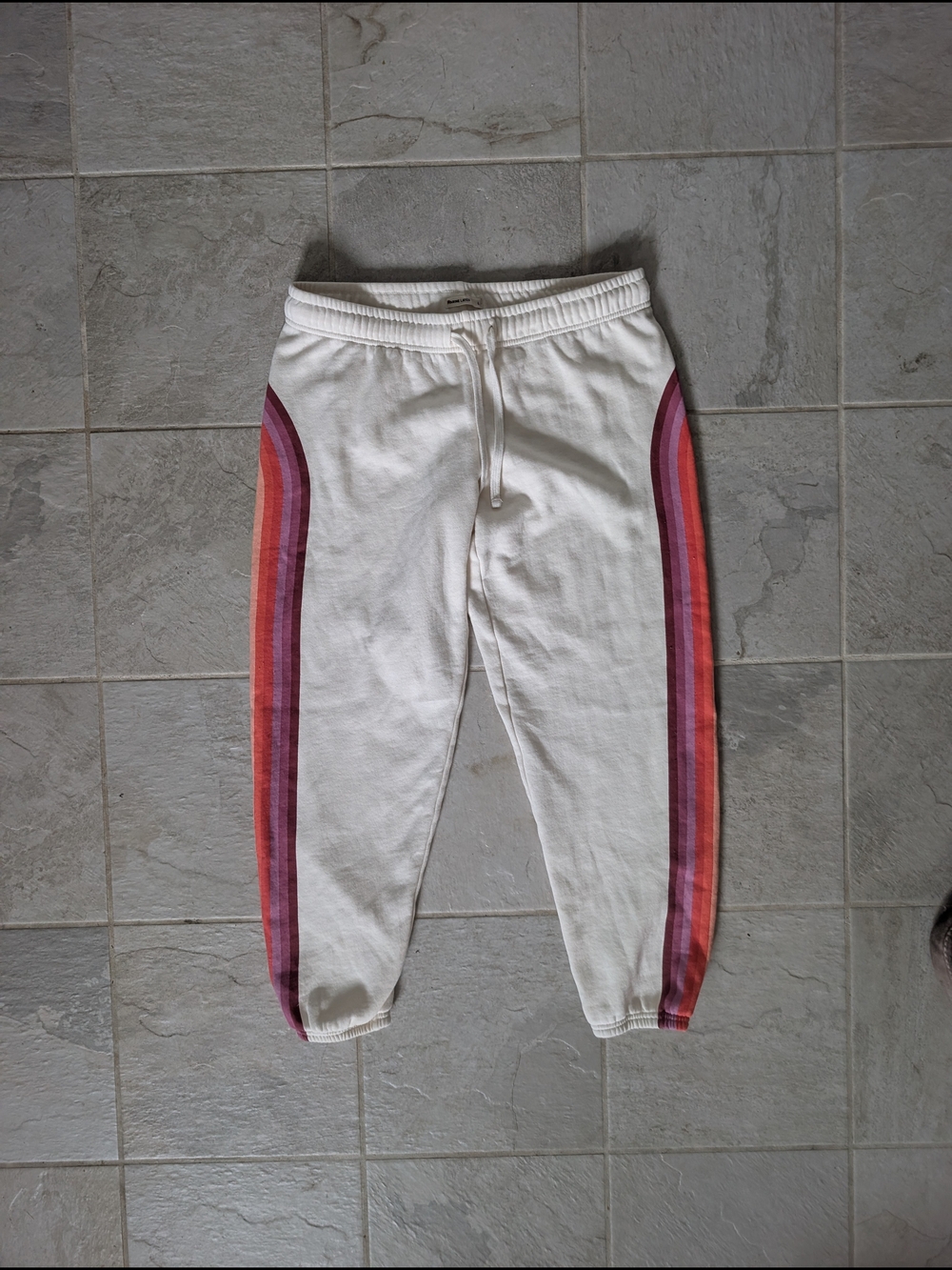 Marine Layer Cream Sweatpants Rainbow Side Stripe Joggers Size Large